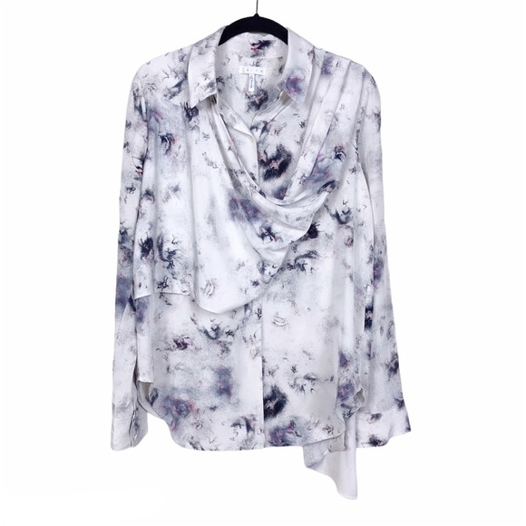 Leith Ivory Abstract Print Wrap Around Silk Blouse - Picture 4 of 9